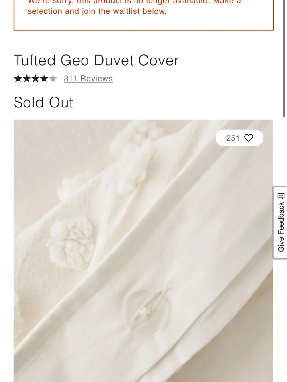 Urban Outfitters Cream Diamond Tufted Duvet Cover F/Q